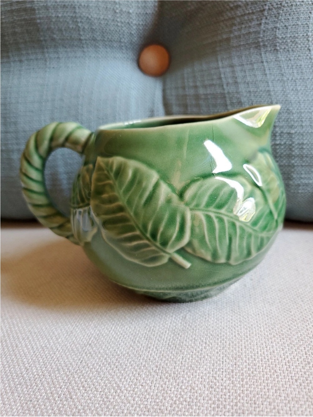 NWT Bordallo Pinheiro Leaf Service Green Creamer Leaves Basketweave Discontinued